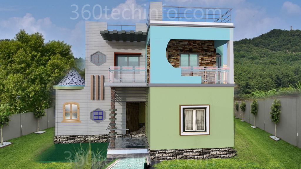 3D Building design and elevation Front Elevation